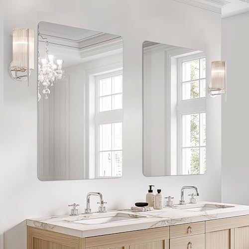 USHOWER 2-Pack Frameless Bathroom Mirrors for Over Sink, 24x36 Inch | Rectangular Vanity Mirror for Wall, Shatterproof Tempered Mirror for Living Room, Bedroom, Entryway Upgrade & Remodel - color: Frameless, size: 24"Lx36"W-2pcs