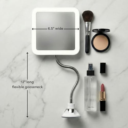 Fancii Flexible Magnifying Mirror 10X with LED Light and Gooseneck, Lighted Travel Makeup Mirror, Lock Suction, Natural Daylight LED, Cordless and Portable (Mira Plus)