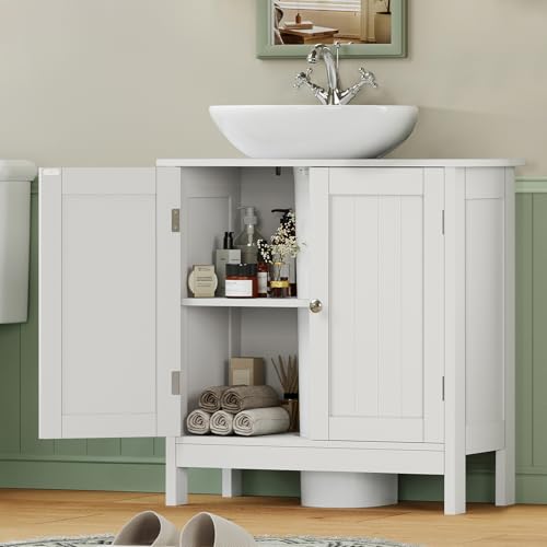 Iwell Pedestal Sink Storage Cabinet with 2 Doors and Shelf, Under Sink Cabinet, Bathroom Sink Cabinet with U-Shape, White - color: White