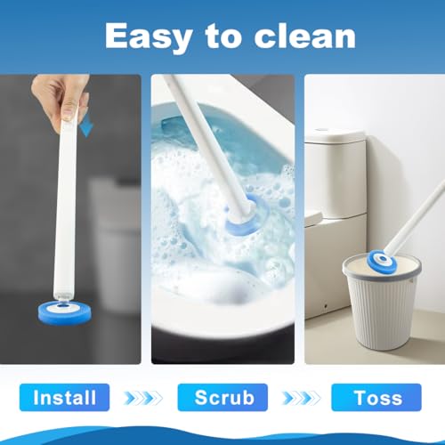 CQT Disposable Toilet Bowl Brush with Toilet Wand 10 Refill Heads, Toilet Bowl Cleaner Wands,Toilet Cleaning System Starter Kit(Wand+10 Refills)