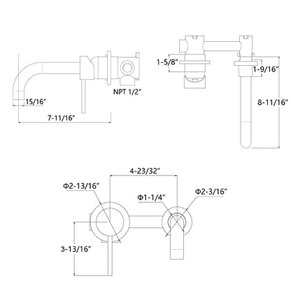 SUMERAIN Black Bathroom Faucet Wall Mount Lavatory, Left-Handed | Single Handle, 360 Swivel Spout, Rough in Valve included - color: Matte Black, size: Left-Handed