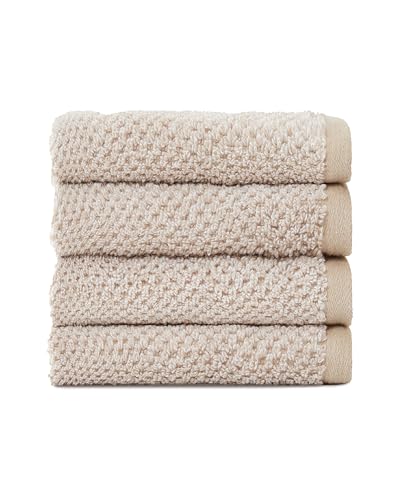 Cozy Earth Nantucket 60% Cotton 40% Viscose from Bamboo Washcloth | 600 GSM Plush and Fast-Drying with Rice Weave Pattern, 4 Pack 13" x 13" Luxury Washcloth, Sand - color: Heathered Sand, size: Washcloth