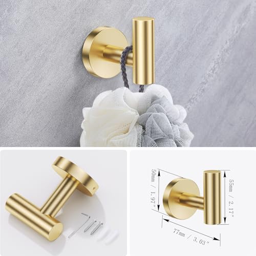 Lairuier Bathroom Hardware Set, 4-Piece Towel Holder Set Include Toilet Paper Holder,Towel Ring and 2 Towel Hooks Stainless Steel Wall Mounted Bathroom Hardware Accessories Set (Brushed Gold) - color: Brushed Gold, size: Set A