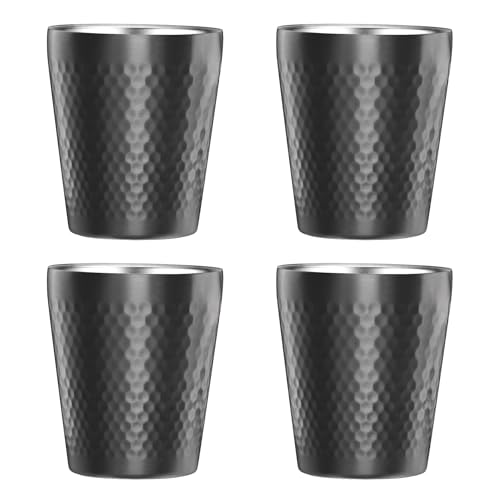 Stainless Steel Cups 4 Packs 10oz/300ml Stackable Double Wall Insulated Metal Shatterproof Cups Titanium-Plated Diamond Textured Surface Heat Resistant Dishwasher Safe (Black - 4 Packs) - color: Black - 4 Packs