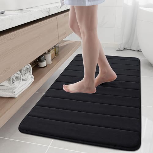 Buganda Memory Foam Bath Mat 45 x 27, Ultra Soft Absorbent Bathroom Rugs | Black, Machine Washable Quick Dry Bath Mats for Bathroom Floor, Shower and Tub, Home Decor Accessories - color: Black, size: 45" X 27"