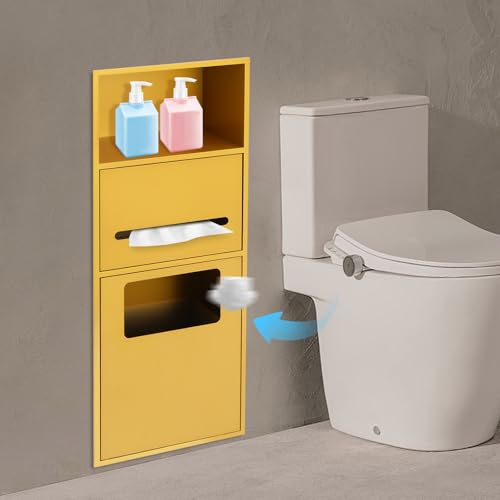 Recessed Toilet Paper Holder, Stainless Steel Shower Nich, Waterproof Bathroom Niche, Built-in Hidden Trash Can Tilt Out Trash Bin Cabinet for Kitchen Living Room Bedroom Hotel Residential (Gold) - color: Gold