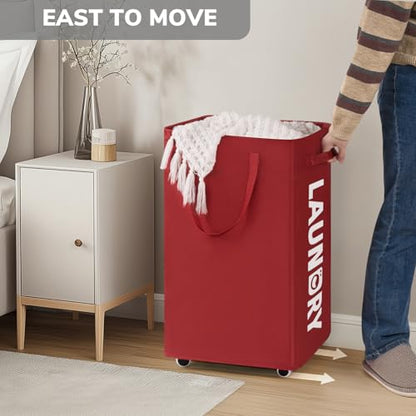 Goodpick 75L Collapsible Laundry Baskets with Removable Wash Bag and Wheels | Laundry Basket with Wheels, Rolling Laundry Hamper with Handle for College Dorm, Laundry Hamper on Wheels, Red - color: Red 1-Pack