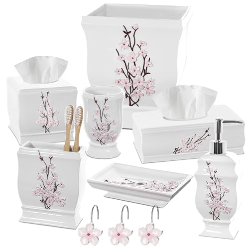 Vanda Cherry Blossom White Square Resin Tissue Box Cover with Bottom Slider - style: Square Tissue Box