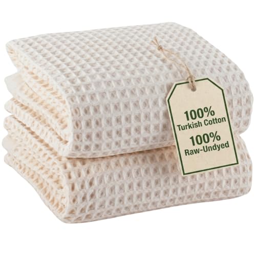 PÜSKÜL Natural 100% Turkish Cotton Waffle Bath Towels Set of 2, Extra-Large | Raw-Undyed, Oversize 32x63" Bath sheet towel for bathroom & beach. Honeycomb-Waffle weave, Premium oeko-tex made in Turkey. - color: Natural Raw-undyed, size: Bath Towels - Pack
