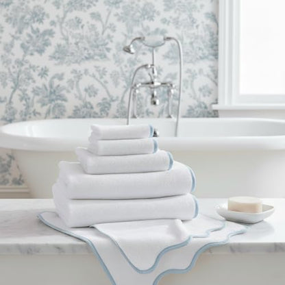 Lotus Linen Scallop Piping Towel Set of 6,100% Zero Twist Cotton, 2 Bath, 2 Hand Towels, 2 Washcloths, Hanging Loops, Soft Absorbent Bathroom Essentials (Dispenza Blue Piping, Towel Set (Pack of 6)) - color: Dispenza Blue Piping, size: Towel Set (Pack of