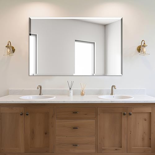 Ruomeng Rectangle Wall Mirror Frameless Bathroom Mirror 48” x 30" Beveled Edge Mirror for Vanity and Entryway - size: 48"L x 30"W