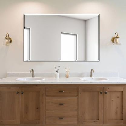 Ruomeng Rectangle Wall Mirror Frameless Bathroom Mirror 48” x 30" Beveled Edge Mirror for Vanity and Entryway - size: 48"L x 30"W