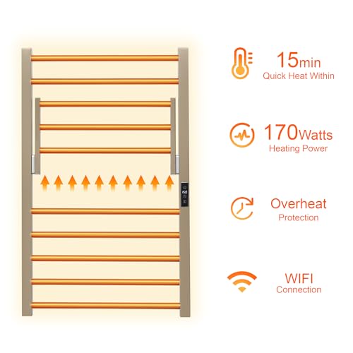 Heated Towel Warmer Rack Electric Bathroom with Voice Control Alexa & Google Home,TUYA Wall-Mounted,Stainless Steel,31.5x19.69x11.61in,Foldable Storage,Plug-in,Brushed Nickel,10 Bars - color: Bruched Nickel With Wifi & Shelf