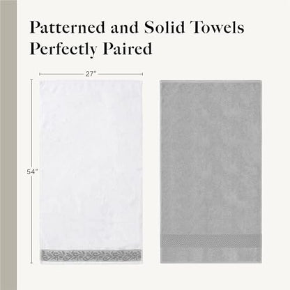 Modern Threads 600 GSM 6-Piece Towel Set with Filgree Jacquard Border, Silver - color: Silver, style: Jacquard Border