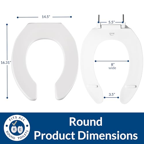 BEMIS 955SSCT Commercial Open Front Plastic Toilet Seat, Heavy Duty Industrial No Slam Seat without Lid, Secure Installation, Made in USA, Round, White - size: Round