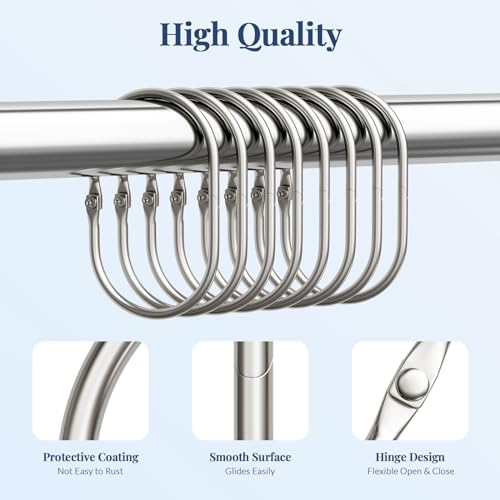 Bathway Shower Curtain Rings, Shower Curtain Hooks 12 Pcs Anti-Drop Shower Rings for Curtain, Metal Shower Curtain Rings Rust Proof, Brushed Nickel Shower Hooks for Shower Curtain Rod Bathroom - color: Nickel, style: Modern Oval
