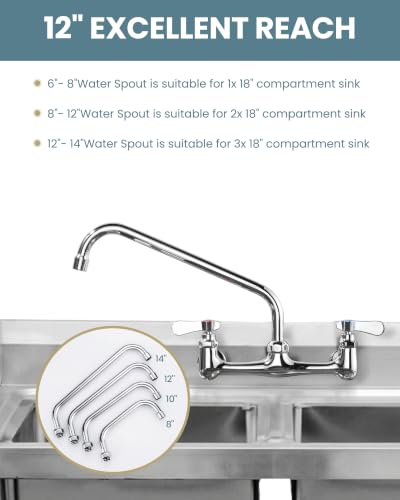 G3/4 Internal Thread Commercial Faucet Swivel Spout Replacement: 12“ Add-on Swing Nozzle Spout - Chrome Polished Spout Replacement Part For Commercial Kitchen Sink Faucet - 1.8gpm/ 2.2gpm Aerator - size: 12 Inch