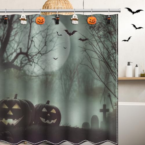 Colingmill 12 Pcs Halloween Cat Ghost Pumpkin Shower Curtain Hooks Xmas Shower Curtain Hooks Halloween Bathroom Decor Rings for Bathroom Bedroom - style: Cat Ghost Pumpkin
