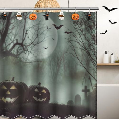 Colingmill 12 Pcs Halloween Cat Ghost Pumpkin Shower Curtain Hooks Xmas Shower Curtain Hooks Halloween Bathroom Decor Rings for Bathroom Bedroom - style: Cat Ghost Pumpkin