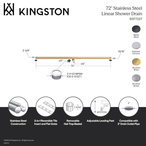 Kingston BSF7220 72" Stainless Steel Linear Shower Drain, Matte Black - color: Matte Black