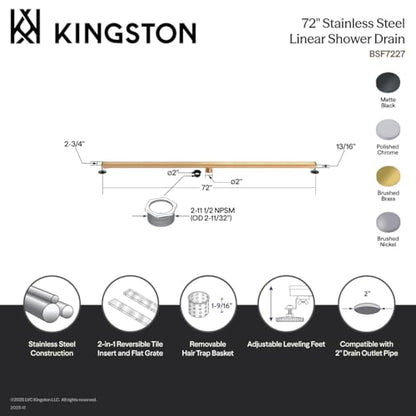 Kingston BSF7220 72" Stainless Steel Linear Shower Drain, Matte Black - color: Matte Black