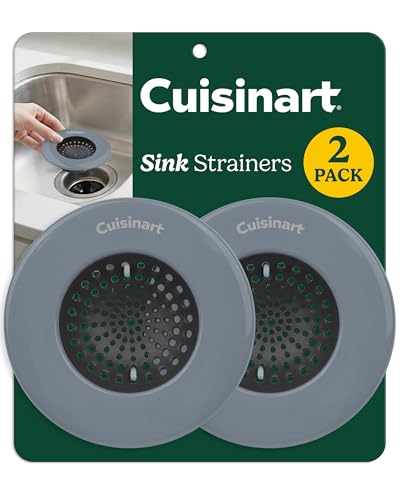 Cuisinart Stainless Steel Kitchen Sink Drain Strainer, 2-Pack, 4.35" | Fits standard 3.5in drains, silicone base and mesh, scratch-safe on steel or porcelain, enamel-coated to resist rust - color: Dark Gray