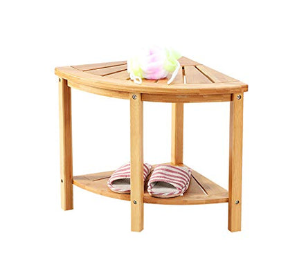 New Ridge Home Goods Natural Bamboo Corner Shower Bench Seat With Storage Shelf,