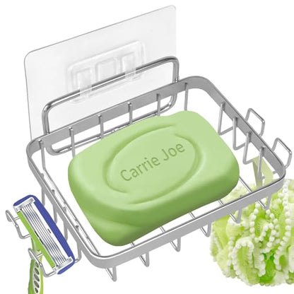 Carrie Joe Soap Dish Holder, No Drilling, 304 Rustproof Stainless Steel, Wall Mounted Soap Holder Soap Tray Bar Soap Sponge Holder for Bathroom & Kitchen - color: Silver