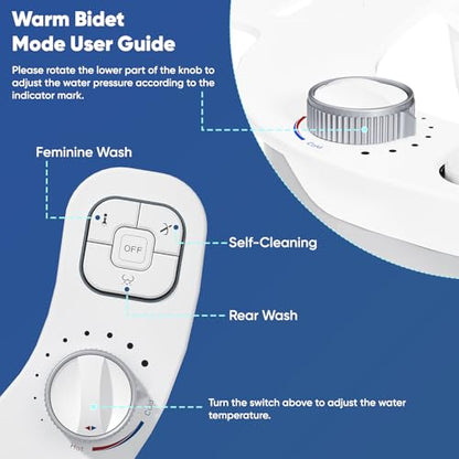 Hot and Cold Bidet, Warm Water Bidet Attachment for Toliet, Non-Electric Warm Bidet with Adjustable Water Pressure, Dual nozzle Rear and Feminine Wash - Self cleaning (White) - style: White