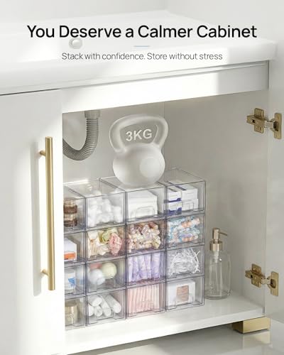Vtopmart 6 Pack Small Clear Stackable Storage Drawers,Acrylic Bathroom Makeup Organizer,Plastic Storage Bins For Vanity, Undersink, Kitchen Cabinets, Pantry, Home Organization | Bathroom Makeup Organizer, Plastic Bins For Desk, Vanity, Undersink, Kitchen,