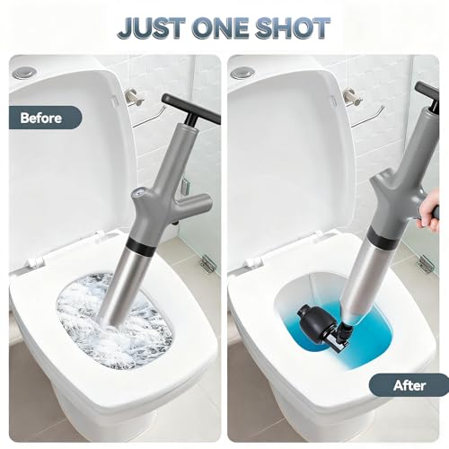 Toilet Plunger, High Pressure Drain Unclogger Plungers with Pressure Gauge, toilet auger Air Drain Blaster, Versatile Heavy Duty Clog Remover for Bathroom, Kitchen, Floor Drain - color: Gray