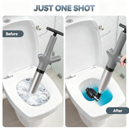 Toilet Plunger, High Pressure Drain Unclogger Plungers with Pressure Gauge, toilet auger Air Drain Blaster, Versatile Heavy Duty Clog Remover for Bathroom, Kitchen, Floor Drain - color: Gray