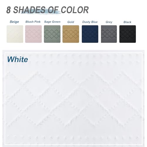 White Fabric Shower Curtain 72x72 Inches, Boho Tufted Plaid Striped Shower Curtain Set for Bathroom, Chic Textured Cloth Shower Curtain - color: White, size: 72"W x 72"L (Pack of 1)
