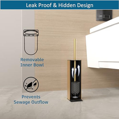 Toilet Brush and Hoder Set Brushed Gold Freestanding for Bathroom - color: Brushed Gold