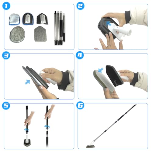 Floor Scrub Brush, 5 in 1 Tile Tub Scrubber with 56" Adjustable Long Handle and 5 No Scratch Scrubber Heads for Bathroom, Kitchen, Toilet, Bathtub