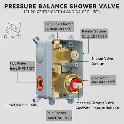 STARBATH Shower Faucet Set Shower System with Diverter Valve, Brushed Gold | 12 Inch Rain Shower Head, 6 Inch Wall Mount Shower Head and Handheld Spray for Two Person, Luxury Shower Sets Complete - color: Gold, size: 12"+6"-01