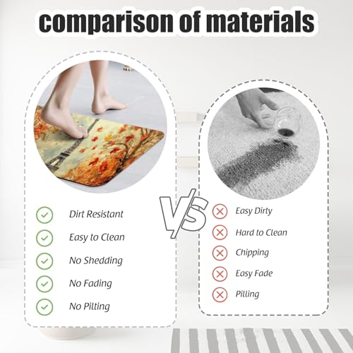Bathroom Runner Mat Rugs Long,Eiffel Tower Maple Leaf Autumn pattern Diatomite Stone Bath Mat Large Absorbent Diatomaceous Earth Mat Non Slip Fast Dry Shower Mat Bathroom Rugs Floor Mat 16x42in - color: Design08