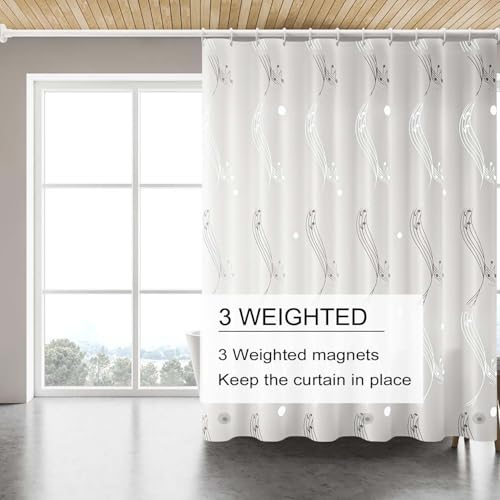 TIKABC Shower Curtain Liner, 4G PEVA Shower Liner, Plastic Waterproof Shower Curtains, 72x72 inch with Grommet Holes 3 Magnetic Weights - color: White Fireworks