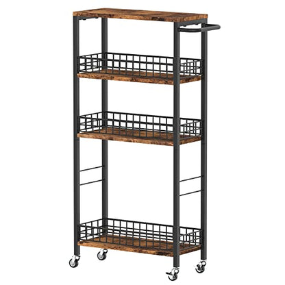 NOVIMANGO Slim Storage Cart Rolling Kitchen Cart with Wheels 4 Tier Bathroom Cart Narrow Laundry Storage Utility Cart Trolly Cart with Handle for Small Spaces, Brown - color: Brown
