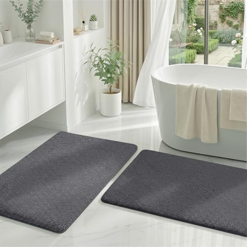 MINIDEAR Bathroom Rugs Sets 2 Piece - Thick Memory Foam Bath Mat, Ultra Soft, Plush Fluffy, Non-Slip, Quick Dry, Absorbent Washable Mat for Tub, Home Decor (32x20 & 36x24 Inch, Volcanic Gray) - color: Volcanic Gray, size: 2' x 3' (32x20+36x24)