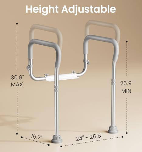 HOMLAND Toilet Safety Rails for Seniors, 350LB Aluminum Toilet Handle | Adjustable Height & Width, Soft Padded Handles, Anti-Slip Rubber Feet, Toilet Safety Frame, Toilet Grab Bars For Elderly