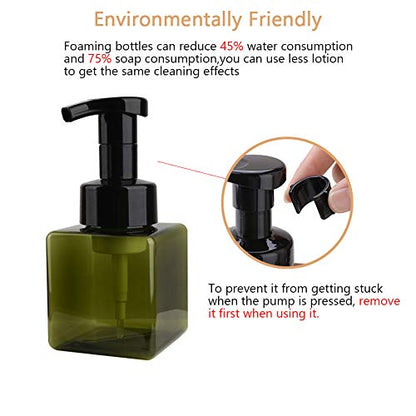 Foaming Soap Dispenser, 9oz Plastic Refillable Pump Bottle, 2 Pack, Green | Hand Dispenser for Liquid Soap, Shampoo & Body Wash – Saves Soap with Rich Foam, Reusable, Easy to Refill, BPA-Free - color: Green, size: 9 oz (2 Pack)
