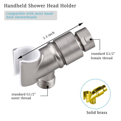 All Metal Handheld Shower Head Holder, Adjustable Shower Wand Holder with Brass Pivot Ball，Shower Arm Holder Mount for Connecting Shower Arm and Shower Hose，Nickel - color: Nickel