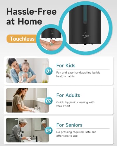 AIKE Automatic Liquid Soap Dispenser,25oz Capacity for Bathroom,Matteblack | No-Drill and Screw Wall Mount Install Design for Space-Saving,4*AA batteries(Not Included) Ensure Long Standby,Model AK1205E - color: Matte Black