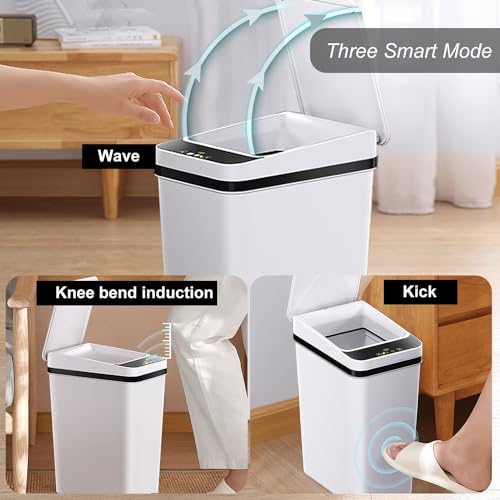 Trash Can Automatic Touchless - 4 Gallons Motion Sensor Bathroom Trash Can | Skinny, Electric, Slim, Plastic - Narrow Garbage Can with Lid - Thin Smart Trash Bin - 15.5 Liters ( White ) - color: White, size: 4 Gal
