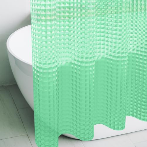 Green 3D Crystal Plastic Shower Curtain Liner, 72x72 Inch Thin Lightweight Ice Cube Plastic Bathroom Shower Showroom Inner Curtain with Rustproof Metal Grommet Holes and Weighted Magnets - color: B-green, size: 72"W x 72"L (Pack of 1)