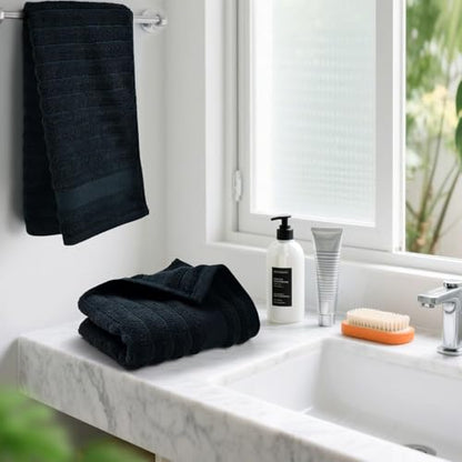 Jacquotha 2-Pack Bathroom Hand Towels (Black) Ribbed | Guest Room & Spa Cotton Face Towels 13” x 29”, Soft and Quick Drying 480 GSM - color: Black