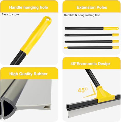 Heavy Duty Floor Squeegee with 50.8" Metal Long Handle for Concrete, Tile, Bathroom Glass & Window Cleaning - 17" Rubber Blade Removes Garage & Shower Standing Water