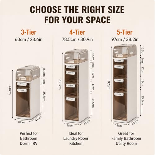 Slim Bathroom Storage Cabinet with Drawers – Narrow Waterproof Rolling Floor Organizer with Wheels, Space-Saving Gap Storage, No Assembly (3-Tier, 23.4" H) - size: 3-Tier, 23.4"H