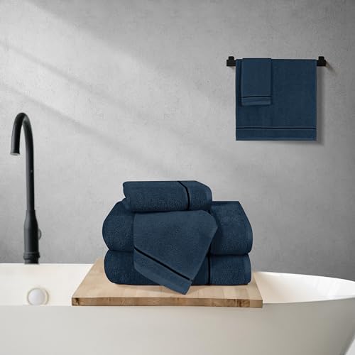 MyOwn Ultra Soft 6 Pack Cotton Towel Set, Contains 2 Bath Towels 28x55 inch, 2 Hand Towels 16x24 inch & 2 Wash Coths 12x12 inch, Ideal Everyday use, Compact & Lightweight - Mineral Blue - color: Mineral Blue, size: 6 Piece Set